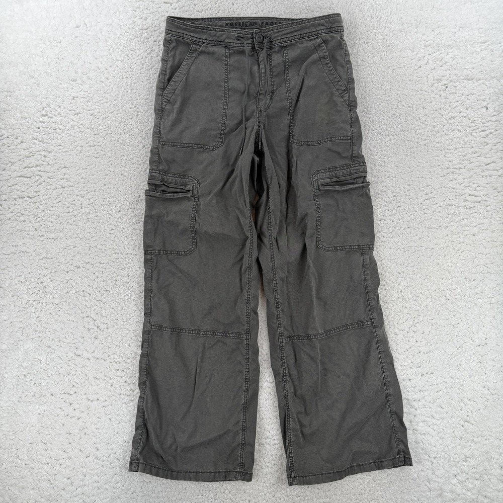 American Eagle Outfitters Cargo Pants Womens 10 Gray Baggy Wide Leg Grunge Y2K